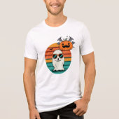 Cool Ghost & Pumpkin beroemd gemaakt door Hallowee Tri-Blend Shirt (Voorkant)