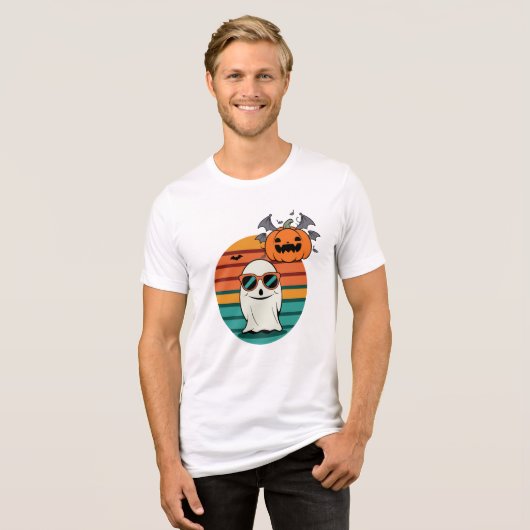 Cool Ghost & Pumpkin beroemd gemaakt door Hallowee Tri-Blend Shirt (Voorkant volledig)