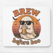 Cool Ghost with Coffee Halloween Mousepad Muismat (Voorkant)