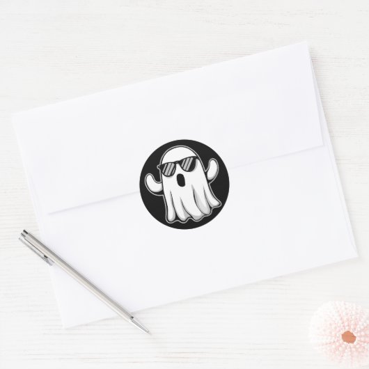 Cool Ghost with Sunglasses Ronde Sticker (Envelop)