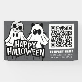 Cool Ghosts Happy Halloween QR Zakelijk Spandoek