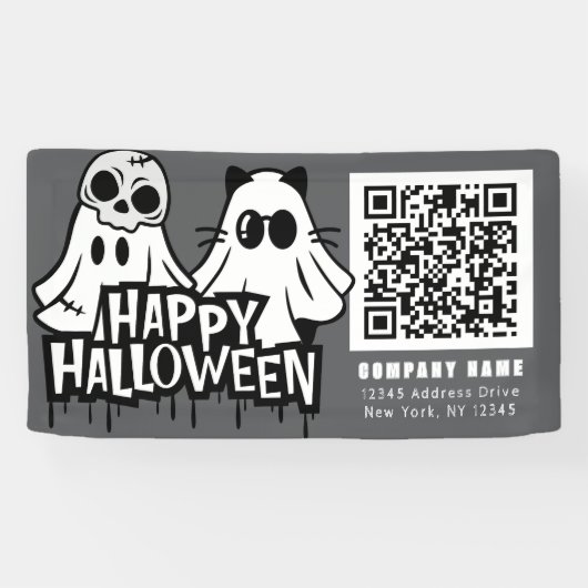 Cool Ghosts Happy Halloween QR Zakelijk Spandoek (Horizontaal)