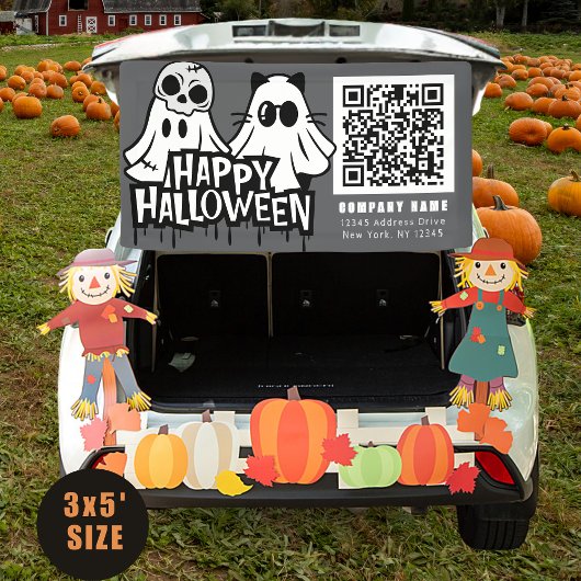 Cool Ghosts Happy Halloween QR Zakelijk Spandoek