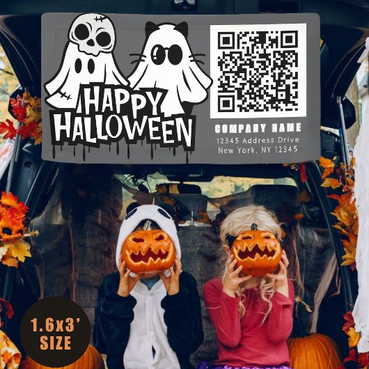 Cool Ghosts Happy Halloween QR Zakelijk Spandoek