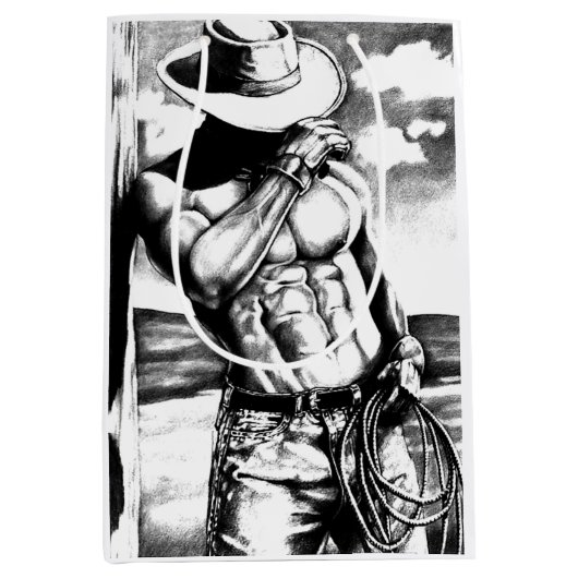 Cool Gift Bag voor zijn kunst Cowboy Bodybuilder Medium Cadeauzakje (Voorkant)