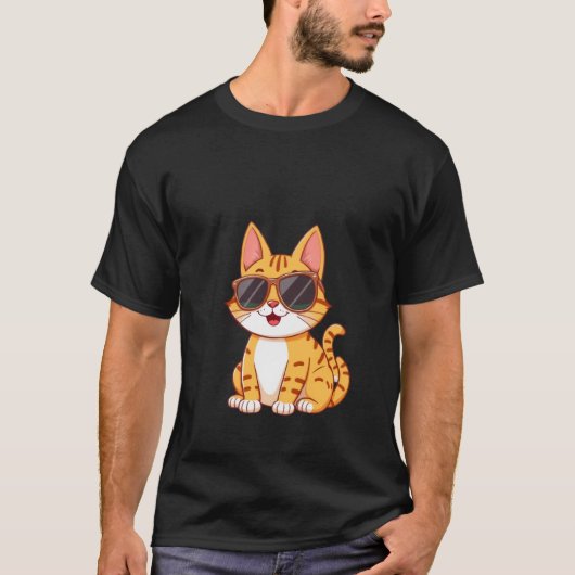 Cool Ginger Cat Sunglasses Funny Happy Summer Art  T-shirt (Voorkant)