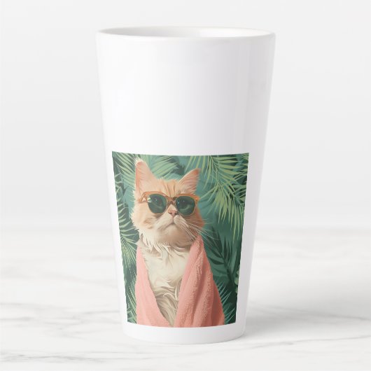 Cool Ginger Cat Vacation Vibes esthetisch Latte Mok (Voorkant)
