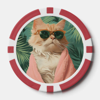 Cool Ginger Cat Vacation Vibes esthetisch Poker Chips