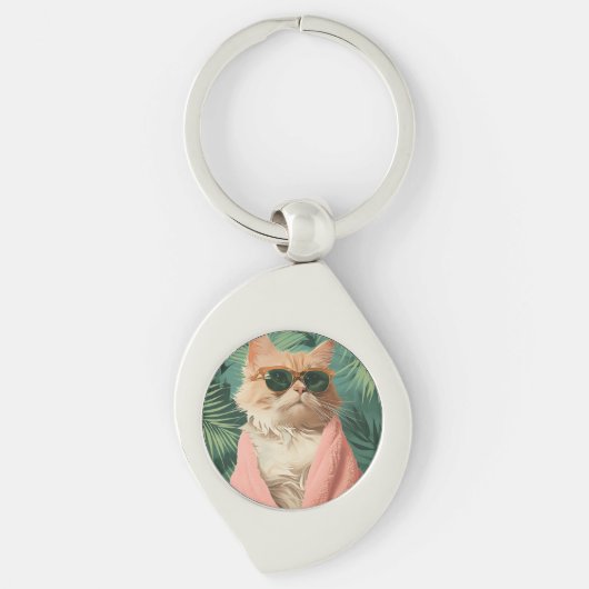 Cool Ginger Cat Vacation Vibes esthetisch Sleutelhanger (Voorkant)