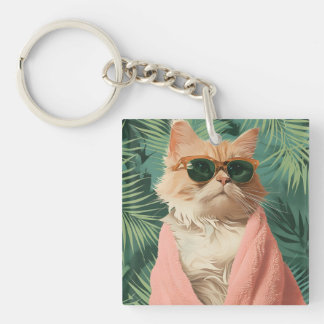 Cool Ginger Cat Vacation Vibes esthetisch Sleutelhanger