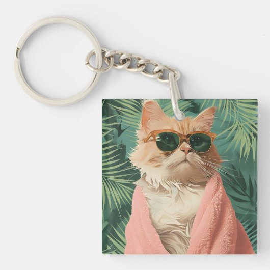 Cool Ginger Cat Vacation Vibes esthetisch Sleutelhanger (voorkant)