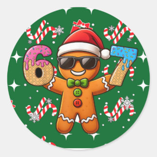 Cool Gingerbread 67 — Holiday Ice‑Cream Numbers Ronde Sticker