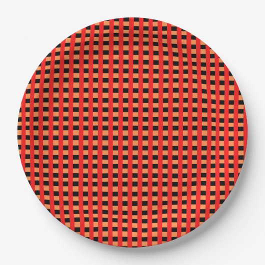 Cool Gingham Oranje, rood en zwart Patroonontwerp Papieren Bordje (Voorkant)