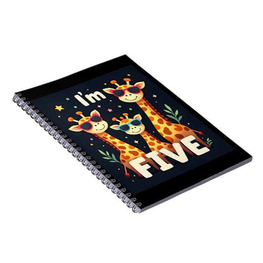 Cool Giraffe 5th Birthday Party 5 Year Old Toddler Notitieboek (Rechterzijde)