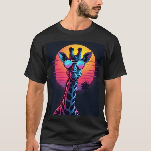 Cool Giraffe In Sunglasses Under Sunset Long Sleev T-shirt (Voorkant)