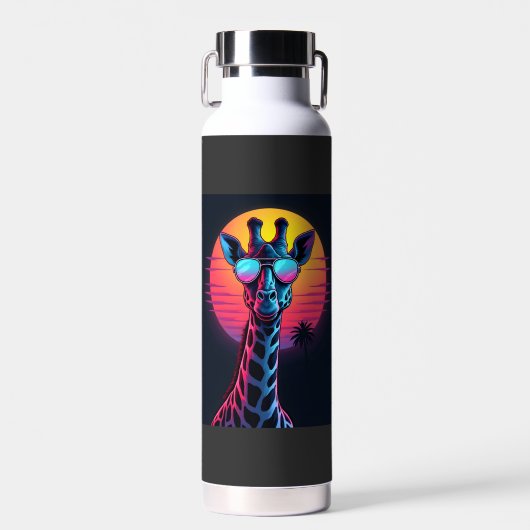Cool Giraffe In Sunglasses Under Sunset Long Sleev Waterfles (Voorkant)
