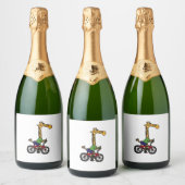 Cool Giraffe Rijden Fiets Sparkling Wijnetiket (Flessen)