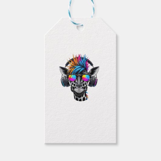 Cool Giraffe Zonnebril Hoofdtelefoon Giraffes Cadeaulabel (Voorkant)