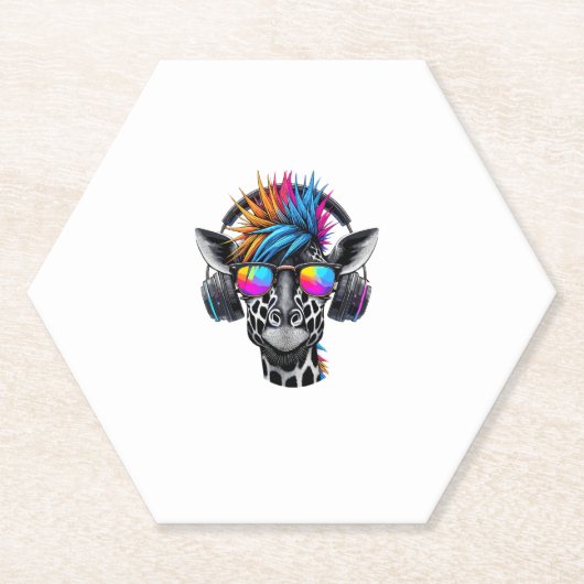 Cool Giraffe Zonnebril Hoofdtelefoon Giraffes Kartonnen Onderzetters (Voorkant)