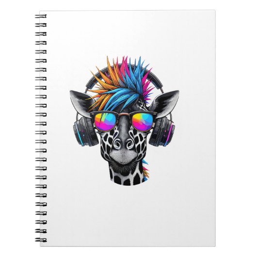 Cool Giraffe Zonnebril Hoofdtelefoon Giraffes Notitieboek (Voorkant)