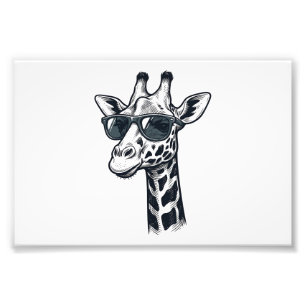Cool Giraffe Zonnebril Vintage Graveren T-Shirt_ Foto Afdruk