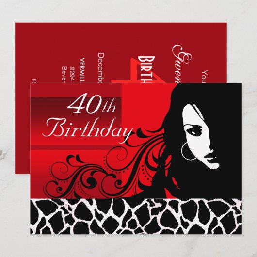 Cool Girl 40th Birthday Party Kaart (Voorkant / Achterkant)