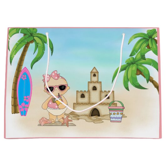 Cool Girl Beach Baby met zandkasteel en surfplank Groot Cadeauzakje (Voorkant)