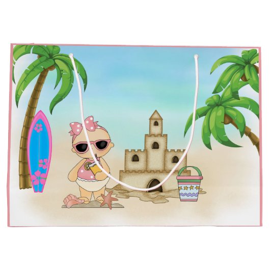 Cool Girl Beach Baby met zandkasteel en surfplank Groot Cadeauzakje (Achterkant)
