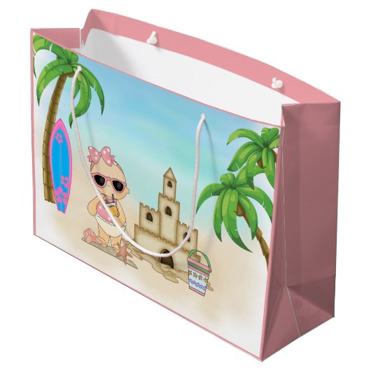 Cool Girl Beach Baby met zandkasteel en surfplank Groot Cadeauzakje (Achterkant Gekanteld)
