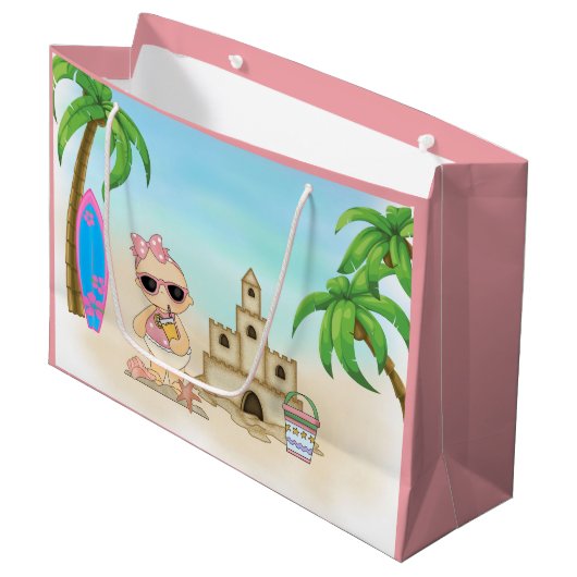 Cool Girl Beach Baby met zandkasteel en surfplank Groot Cadeauzakje (Voorkant Gekanteld)