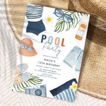 Cool Girl Pool Party Verjaardagsuitnodiging