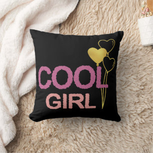 Cool Girl Roze en Gouden Hart Ballonnen Chic Kussen