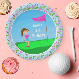 Cool Girl's Golf Thema Verjaardagsfeestje Papieren Bordje