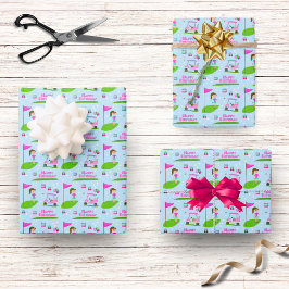 Cool Girl's Golfing Thema Verjaardagsfeest Inpakpapier Vel