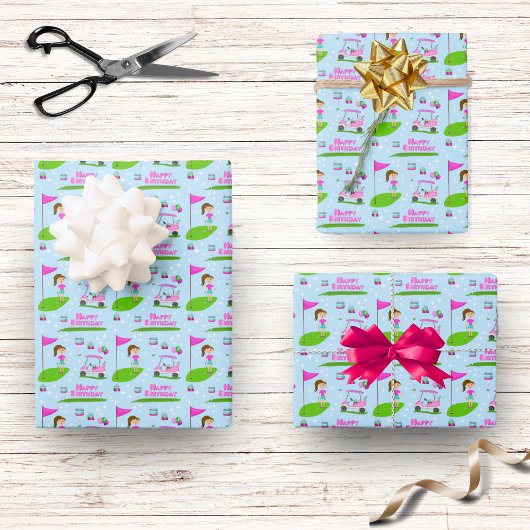 Cool Girl's Golfing Thema Verjaardagsfeest Inpakpapier Vel