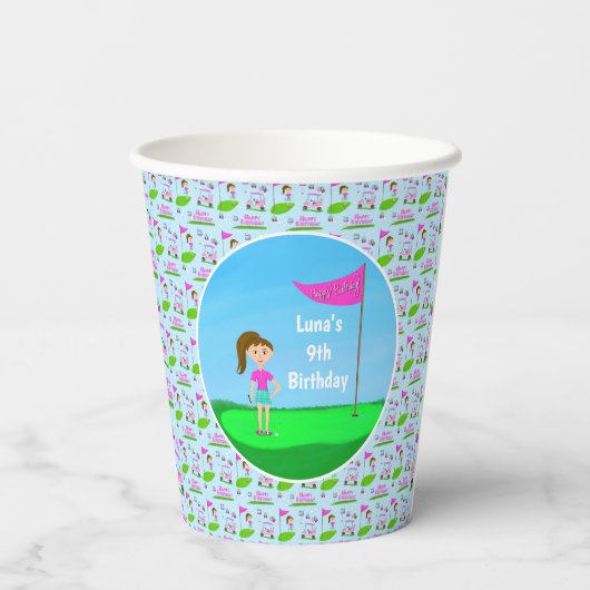 Cool Girl's Golfing Thema Verjaardagsfeest Papieren Bekers (Achterkant)