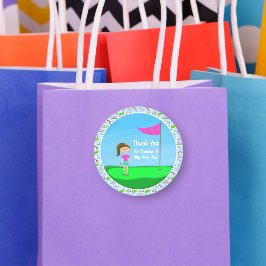 Cool Girl's Golfing Thema Verjaardagsfeest Ronde Sticker