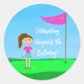 Cool Girl's Golfing Thema Verjaardagsfeestje Cake Ronde Sticker (Voorkant)