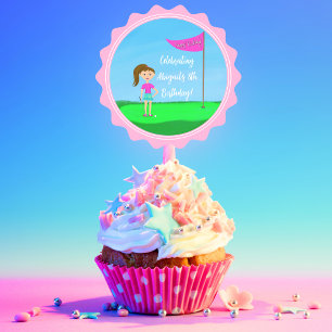 Cool Girl's Golfing Thema Verjaardagsfeestje Cake  Ronde Sticker