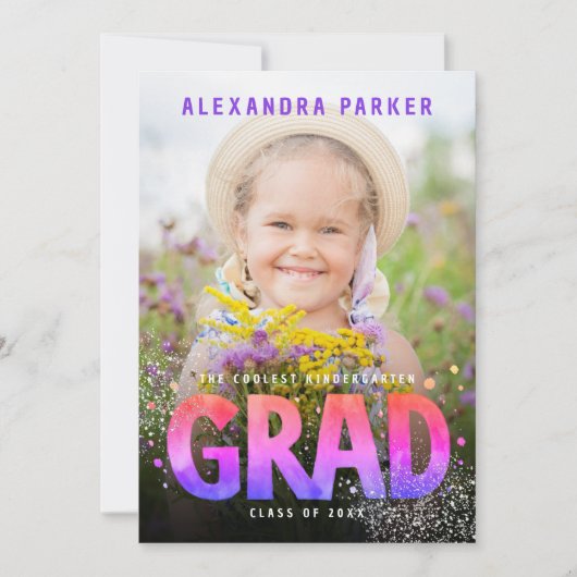 Cool Girly Afstuderen Paarse Roze Gradient Foto Aankondiging (Voorkant)