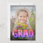 Cool Girly Afstuderen Paarse Roze Gradient Foto Aankondiging (Voorkant)