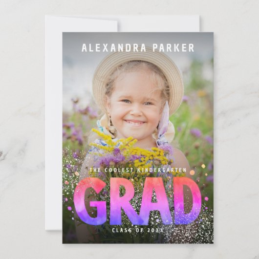 Cool Girly Afstuderen Paarse Roze Gradient Foto Aankondiging (Voorkant)