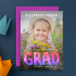Cool Girly Afstuderen Paarse Roze Gradient Foto Aankondiging
