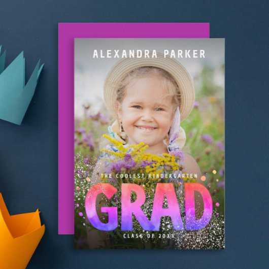 Cool Girly Afstuderen Paarse Roze Gradient Foto Aankondiging