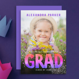 Cool Girly Afstuderen Paarse Roze Gradient Foto Aankondiging