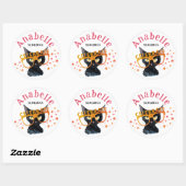 Cool Girly Black Cat Rood Sinaasappel Glitter Wate Ronde Sticker (Vel)