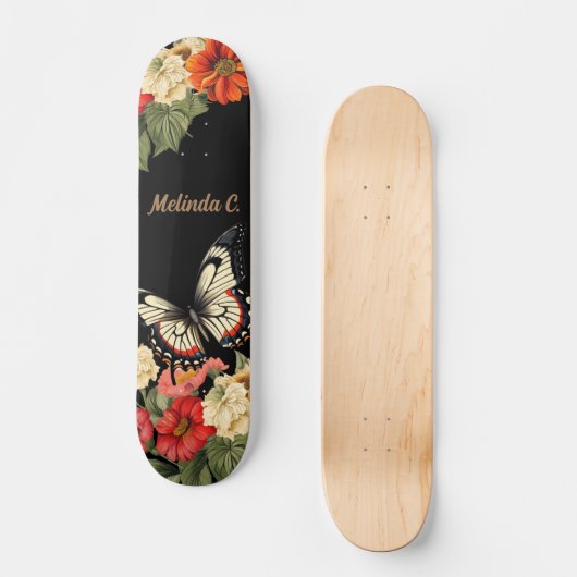 Cool Girly Bloemen Vlinder Schaats Deck Persoonlijk Skateboard (Voorkant)