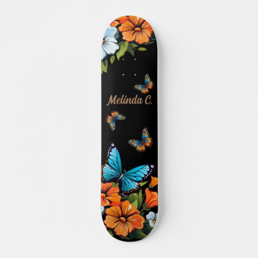 Cool Girly Bloemen Vlinder Schaats Deck Persoonlijk Skateboard (Voorkant)