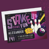Cool Girly Bowling Strike Kleurrijke Paarse Party Kaart