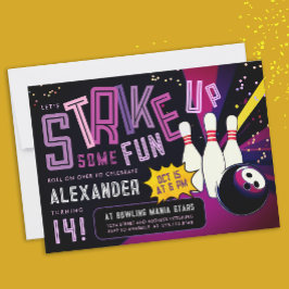 Cool Girly Bowling Strike Kleurrijke Paarse Party Kaart